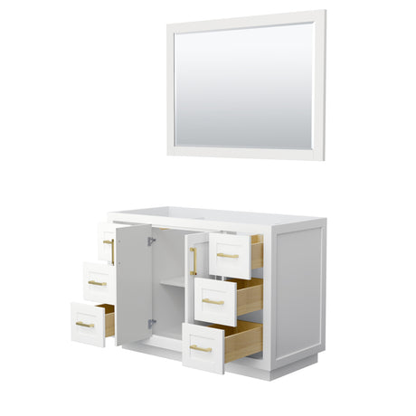 Miranda 48 Inch Single Bathroom Vanity in White No Countertop No Sink Brushed Gold Trim 46 Inch Mirror