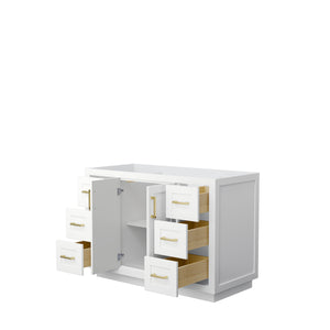 Miranda 48 Inch Single Bathroom Vanity in White No Countertop No Sink Brushed Gold Trim