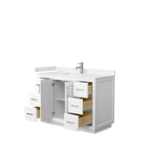 Miranda 48 Inch Single Bathroom Vanity in White Carrara Cultured Marble Countertop Undermount Square Sink Brushed Nickel Trim
