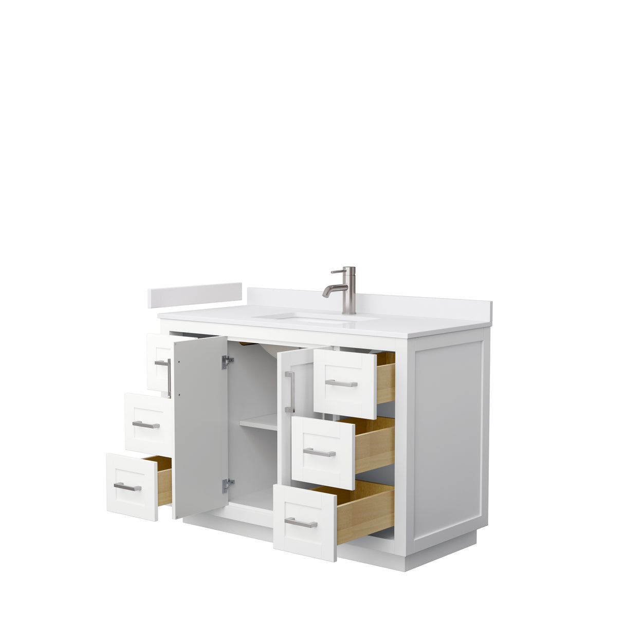 Miranda 48 Inch Single Bathroom Vanity in White White Cultured Marble Countertop Undermount Square Sink Brushed Nickel Trim