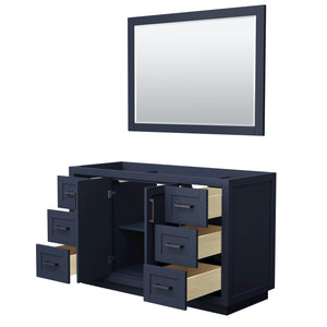 Miranda 54 Inch Single Bathroom Vanity in Dark Blue No Countertop No Sink Matte Black Trim 46 Inch Mirror