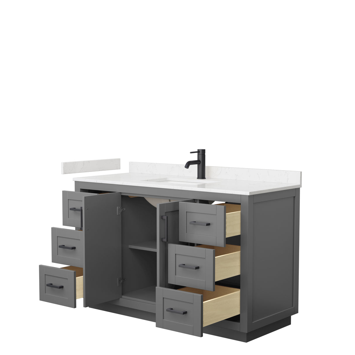 Miranda 54 Inch Single Bathroom Vanity in Dark Gray Carrara Cultured Marble Countertop Undermount Square Sink Matte Black Trim