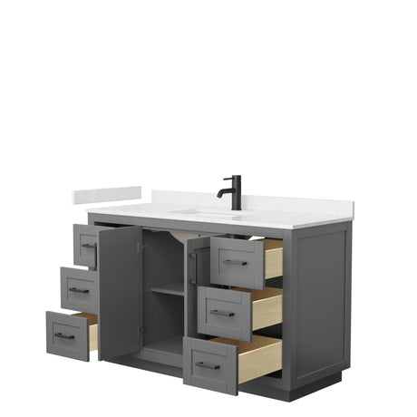Miranda 54 Inch Single Bathroom Vanity in Dark Gray Carrara Cultured Marble Countertop Undermount Square Sink Matte Black Trim