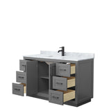 Miranda 54 Inch Single Bathroom Vanity in Dark Gray White Carrara Marble Countertop Undermount Square Sink Matte Black Trim