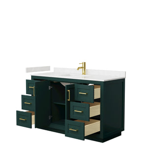 Miranda 54 Inch Single Bathroom Vanity in Green Carrara Cultured Marble Countertop Undermount Square Sink Brushed Gold Trim