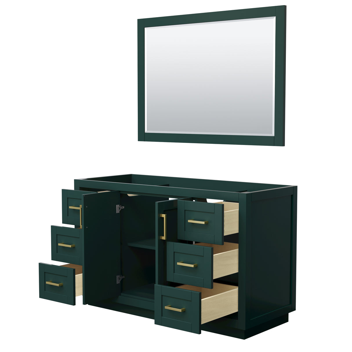 Miranda 54 Inch Single Bathroom Vanity in Green No Countertop No Sink Brushed Gold Trim 46 Inch Mirror