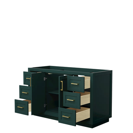 Miranda 54 Inch Single Bathroom Vanity in Green No Countertop No Sink Brushed Gold Trim