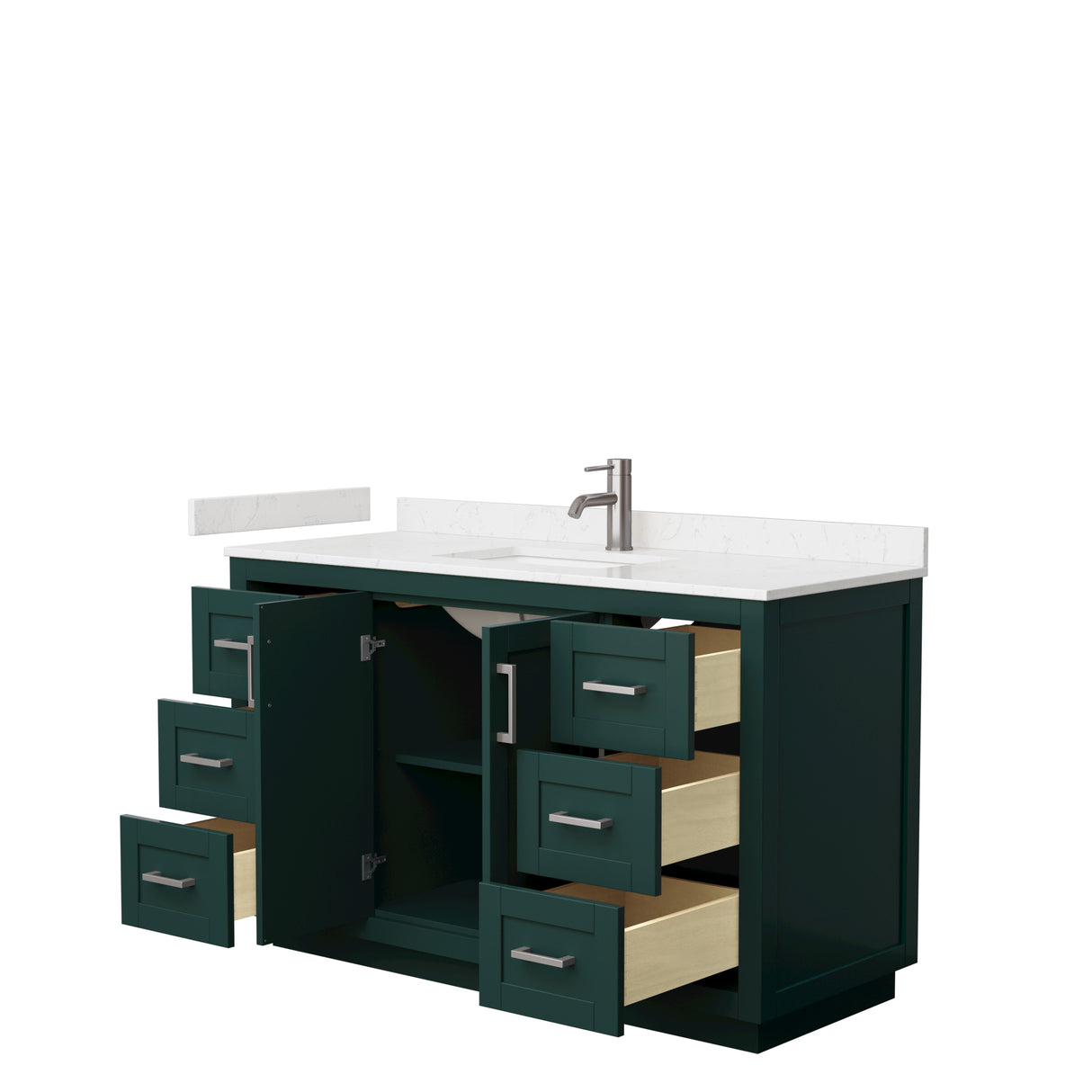 Miranda 54 Inch Single Bathroom Vanity in Green Carrara Cultured Marble Countertop Undermount Square Sink Brushed Nickel Trim
