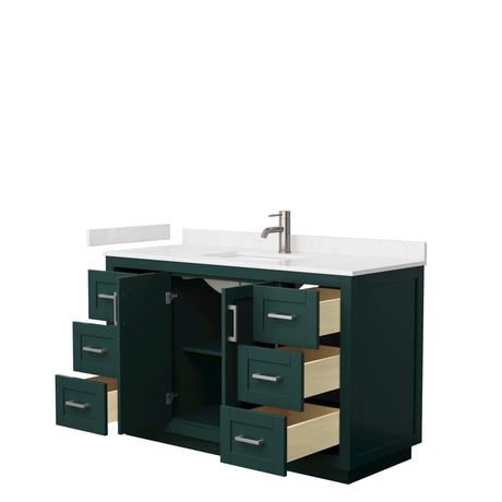 Miranda 54 Inch Single Bathroom Vanity in Green Carrara Cultured Marble Countertop Undermount Square Sink Brushed Nickel Trim