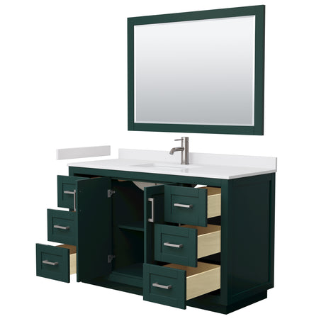 Miranda 54 Inch Single Bathroom Vanity in Green White Cultured Marble Countertop Undermount Square Sink Brushed Nickel Trim 46 Inch Mirror