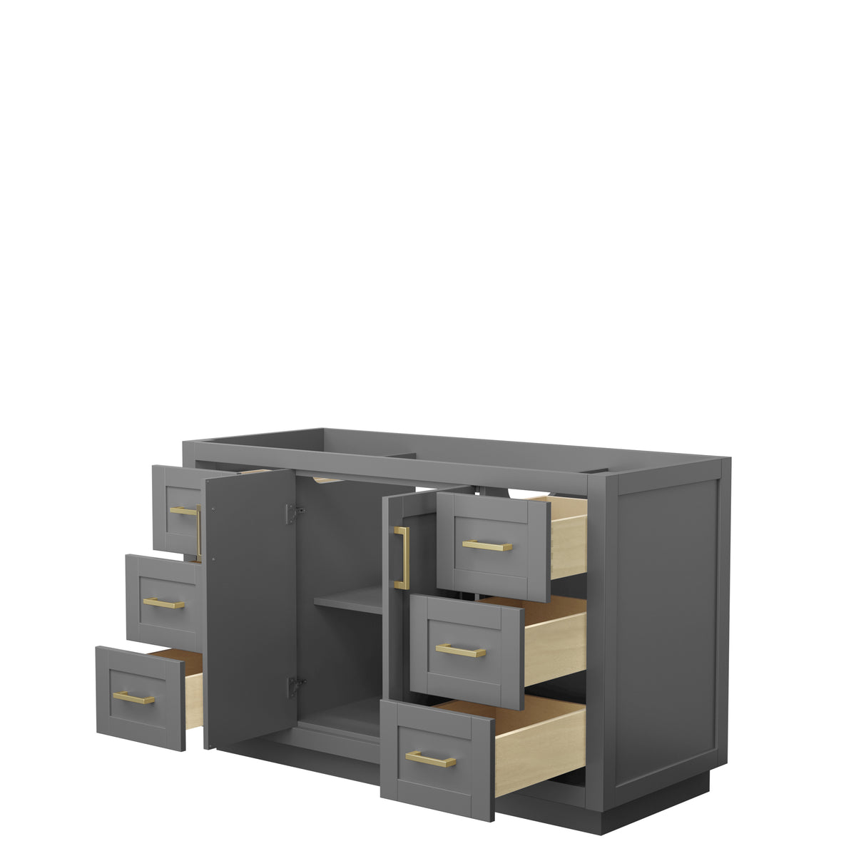 Miranda 54 Inch Single Bathroom Vanity in Dark Gray No Countertop No Sink Brushed Gold Trim
