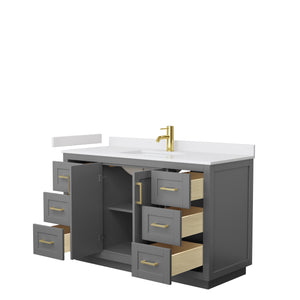 Miranda 54 Inch Single Bathroom Vanity in Dark Gray White Cultured Marble Countertop Undermount Square Sink Brushed Gold Trim