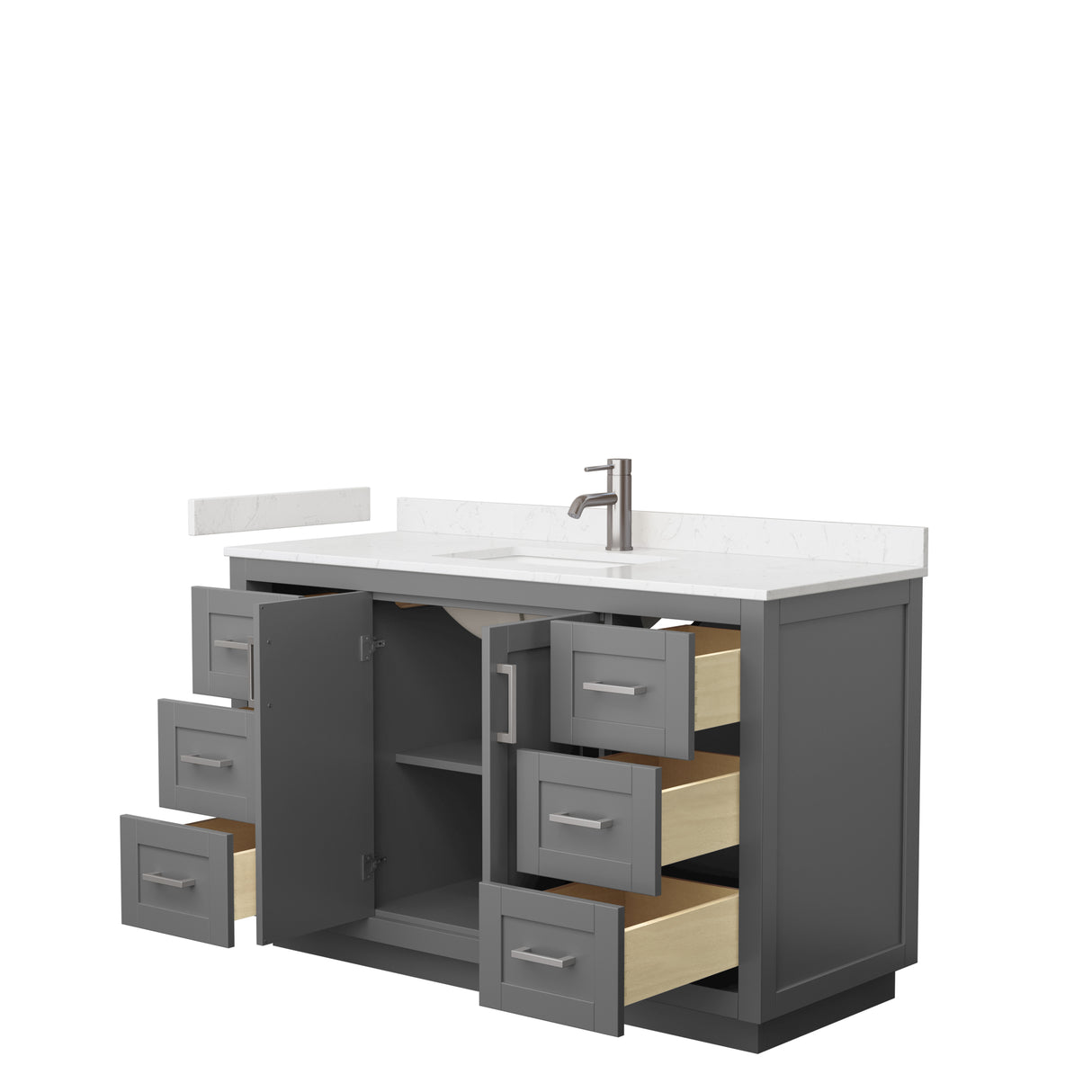 Miranda 54 Inch Single Bathroom Vanity in Dark Gray Carrara Cultured Marble Countertop Undermount Square Sink Brushed Nickel Trim