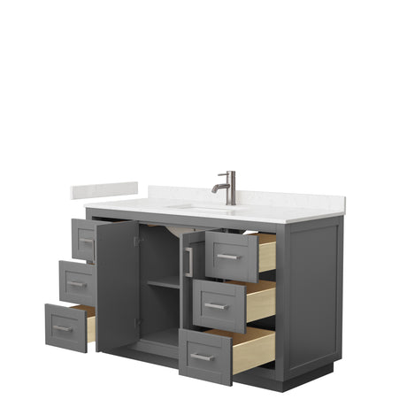 Miranda 54 Inch Single Bathroom Vanity in Dark Gray Carrara Cultured Marble Countertop Undermount Square Sink Brushed Nickel Trim