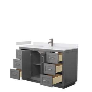 Miranda 54 Inch Single Bathroom Vanity in Dark Gray White Cultured Marble Countertop Undermount Square Sink Brushed Nickel Trim