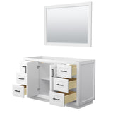 Miranda 54 Inch Single Bathroom Vanity in White No Countertop No Sink Matte Black Trim 46 Inch Mirror