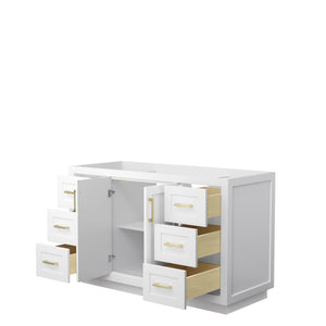 Miranda 54 Inch Single Bathroom Vanity in White No Countertop No Sink Brushed Gold Trim