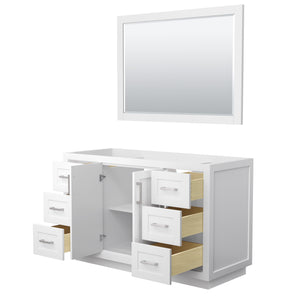 Miranda 54 Inch Single Bathroom Vanity in White No Countertop No Sink Brushed Nickel Trim 46 Inch Mirror