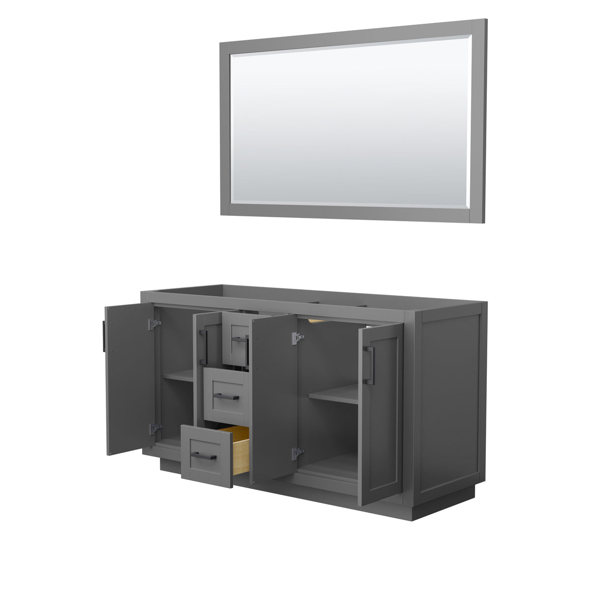 Miranda 60 Inch Double Bathroom Vanity in Dark Gray No Countertop No Sink Matte Black Trim 58 Inch Mirror