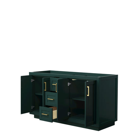 Miranda 60 Inch Double Bathroom Vanity in Green No Countertop No Sink Brushed Gold Trim