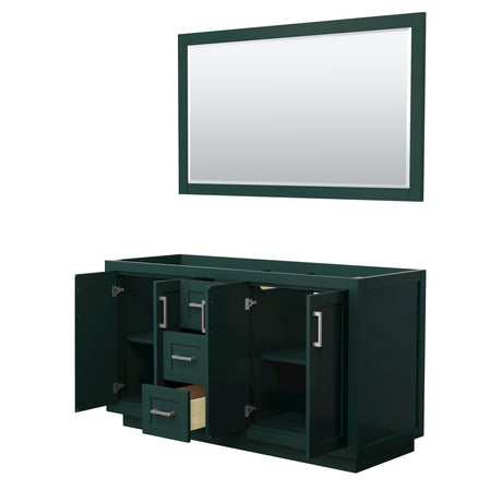 Miranda 60 Inch Double Bathroom Vanity in Green No Countertop No Sink Brushed Nickel Trim 58 Inch Mirror