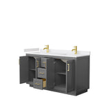 Miranda 60 Inch Double Bathroom Vanity in Dark Gray White Cultured Marble Countertop Undermount Square Sinks Brushed Gold Trim
