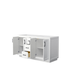 Miranda 60 Inch Double Bathroom Vanity in White No Countertop No Sink Matte Black Trim