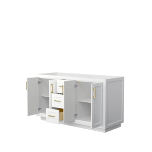 Miranda 60 Inch Double Bathroom Vanity in White No Countertop No Sink Brushed Gold Trim