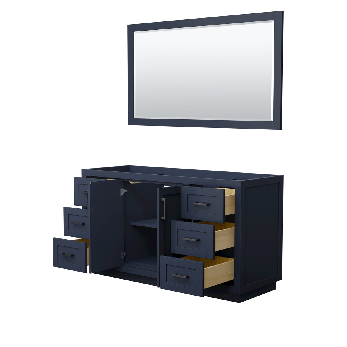 Miranda 60 Inch Single Bathroom Vanity in Dark Blue No Countertop No Sink Matte Black Trim 58 Inch Mirror