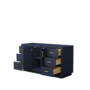 Miranda 60 Inch Single Bathroom Vanity in Dark Blue No Countertop No Sink Brushed Gold Trim