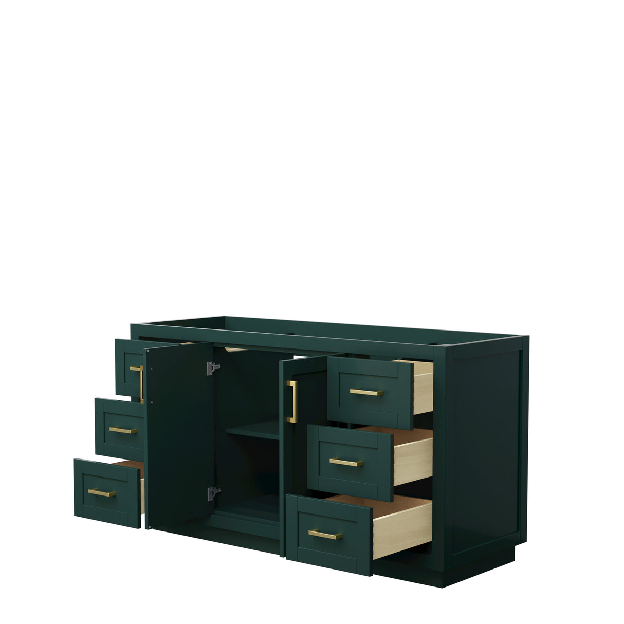 Miranda 60 Inch Single Bathroom Vanity in Green No Countertop No Sink Brushed Gold Trim