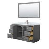 Miranda 60 Inch Single Bathroom Vanity in Dark Gray White Carrara Marble Countertop Undermount Square Sink Brushed Nickel Trim 58 Inch Mirror