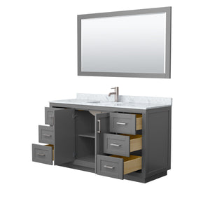 Miranda 60 Inch Single Bathroom Vanity in Dark Gray White Carrara Marble Countertop Undermount Square Sink Brushed Nickel Trim 58 Inch Mirror