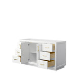 Miranda 60 Inch Single Bathroom Vanity in White No Countertop No Sink Brushed Gold Trim