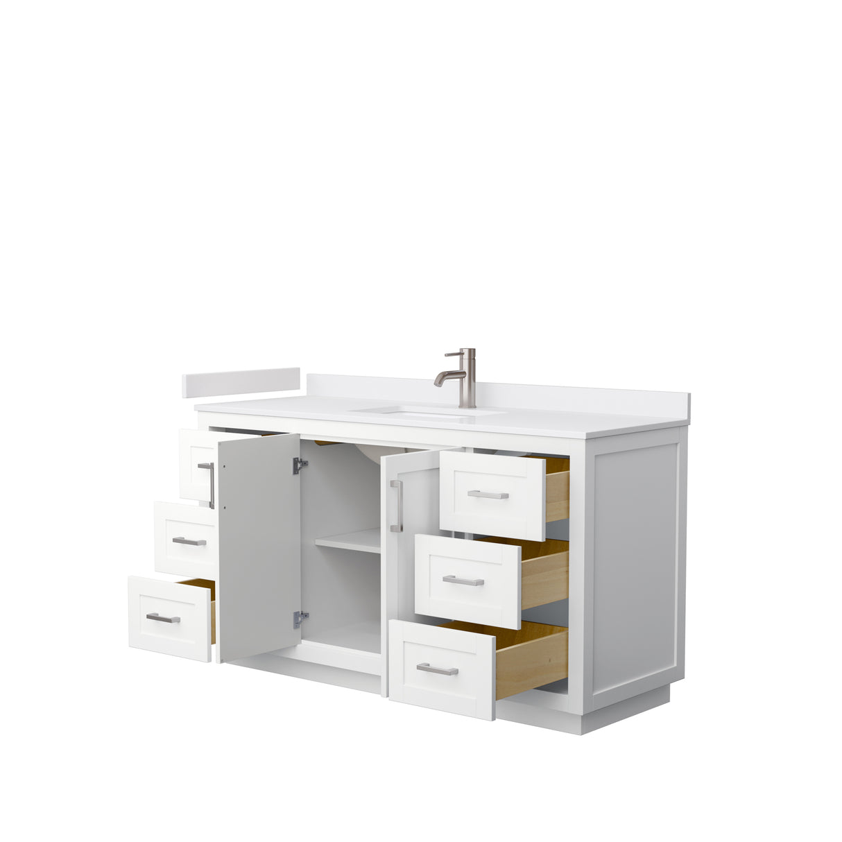 Miranda 60 Inch Single Bathroom Vanity in White White Cultured Marble Countertop Undermount Square Sink Brushed Nickel Trim