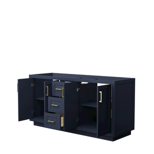 Miranda 66 Inch Double Bathroom Vanity in Dark Blue No Countertop No Sink Brushed Gold Trim