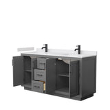 Miranda 66 Inch Double Bathroom Vanity in Dark Gray White Cultured Marble Countertop Undermount Square Sinks Matte Black Trim