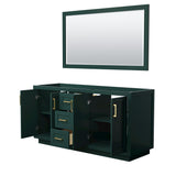 Miranda 66 Inch Double Bathroom Vanity in Green No Countertop No Sink Brushed Gold Trim 58 Inch Mirror