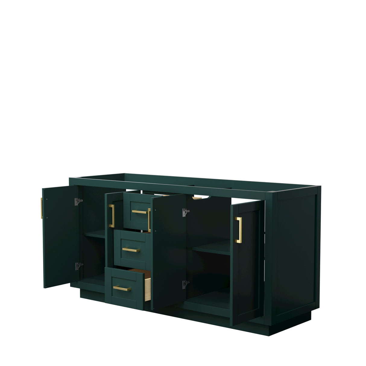 Miranda 66 Inch Double Bathroom Vanity in Green No Countertop No Sink Brushed Gold Trim