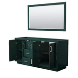 Miranda 66 Inch Double Bathroom Vanity in Green No Countertop No Sink Brushed Nickel Trim 58 Inch Mirror