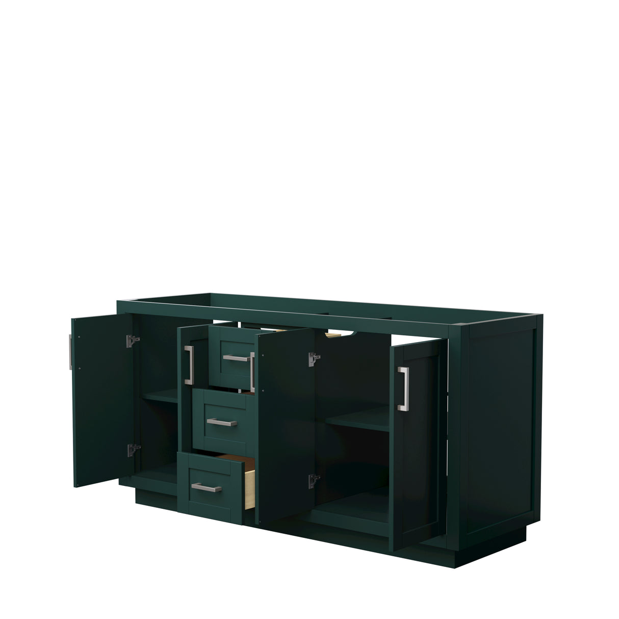 Miranda 66 Inch Double Bathroom Vanity in Green No Countertop No Sink Brushed Nickel Trim