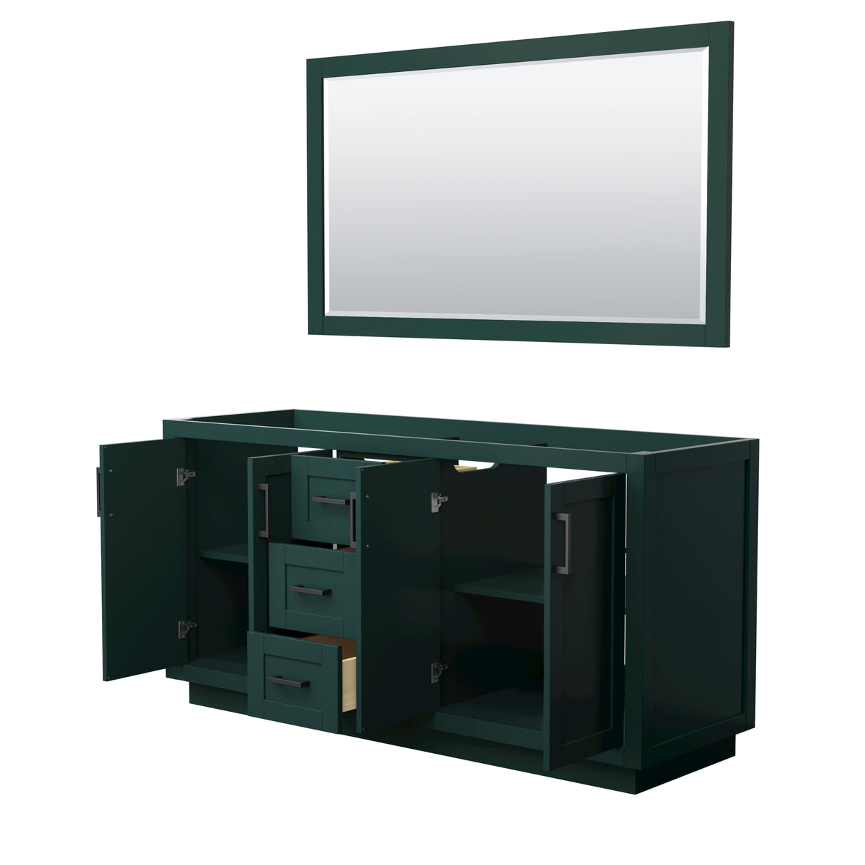 Miranda 66 Inch Double Bathroom Vanity in Green No Countertop No Sink Matte Black Trim 58 Inch Mirror