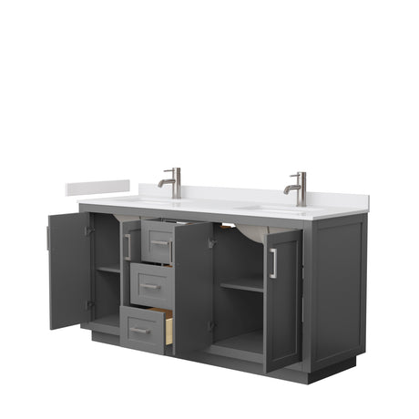 Miranda 66 Inch Double Bathroom Vanity in Dark Gray White Cultured Marble Countertop Undermount Square Sinks Brushed Nickel Trim