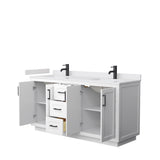 Miranda 66 Inch Double Bathroom Vanity in White White Cultured Marble Countertop Undermount Square Sinks Matte Black Trim