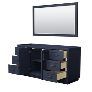 Miranda 66 Inch Single Bathroom Vanity in Dark Blue No Countertop No Sink Matte Black Trim 58 Inch Mirror