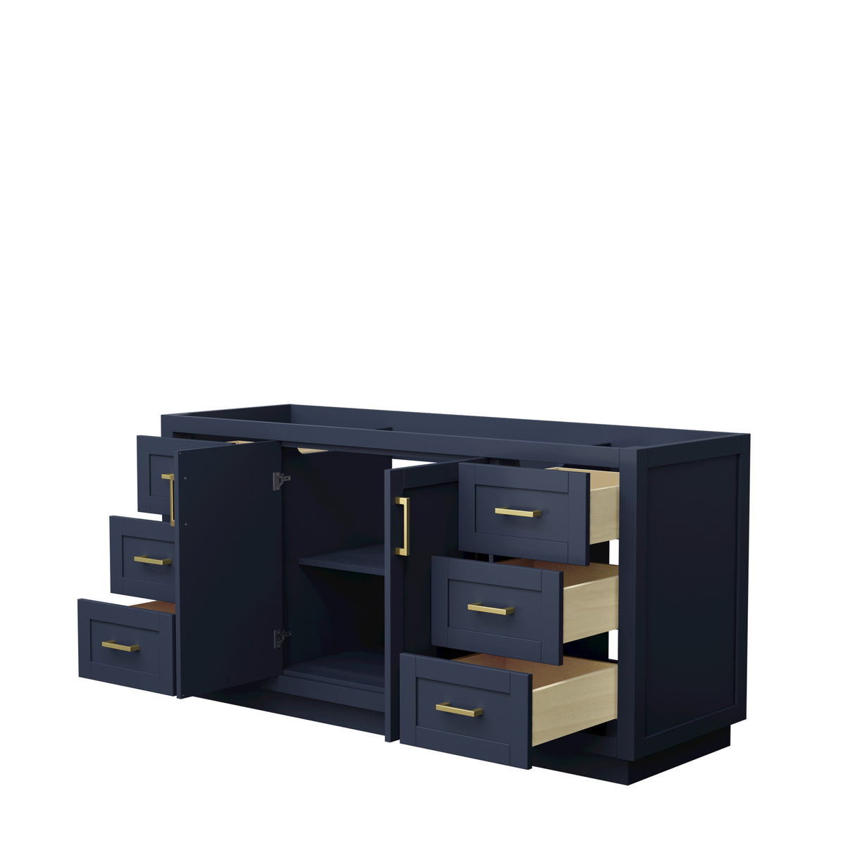 Miranda 66 Inch Single Bathroom Vanity in Dark Blue No Countertop No Sink Brushed Gold Trim