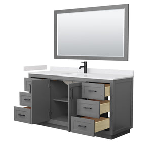 Miranda 66 Inch Single Bathroom Vanity in Dark Gray White Cultured Marble Countertop Undermount Square Sink Matte Black Trim 58 Inch Mirror