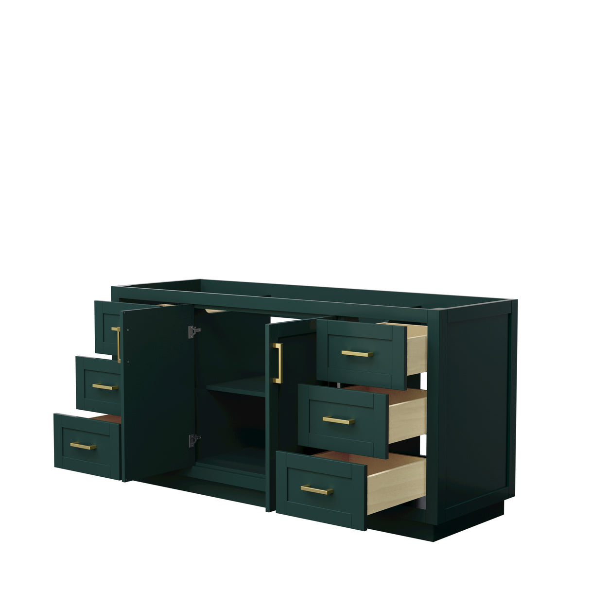 Miranda 66 Inch Single Bathroom Vanity in Green No Countertop No Sink Brushed Gold Trim