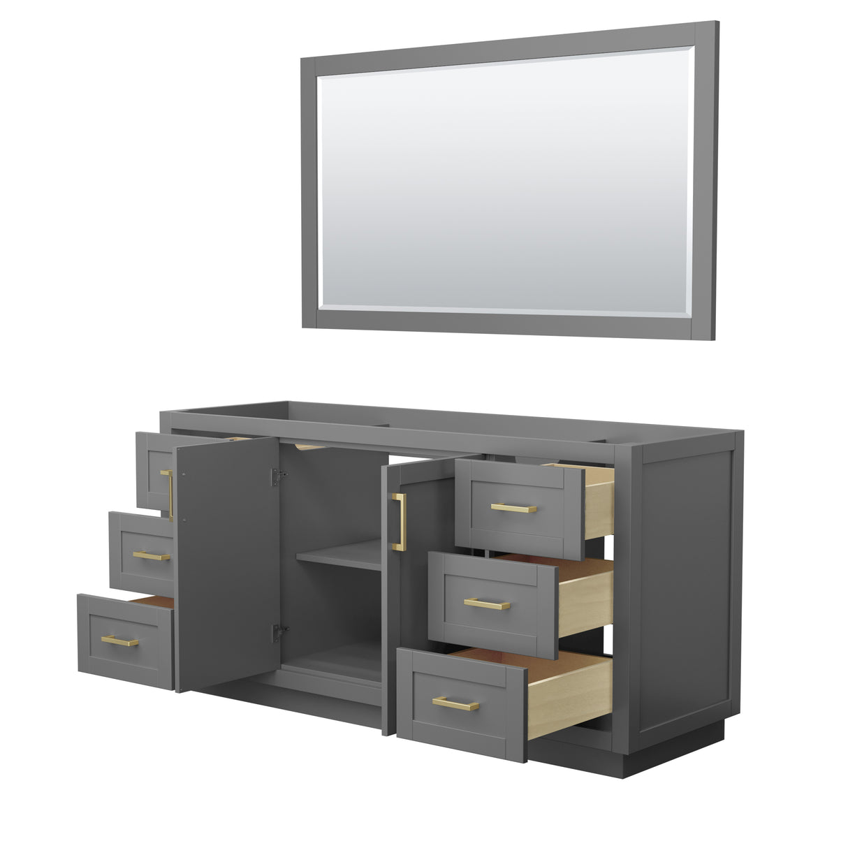 Miranda 66 Inch Single Bathroom Vanity in Dark Gray No Countertop No Sink Brushed Gold Trim 58 Inch Mirror