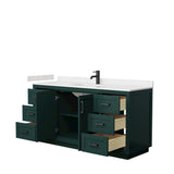 Miranda 66 Inch Single Bathroom Vanity in Green Carrara Cultured Marble Countertop Undermount Square Sink Matte Black Trim